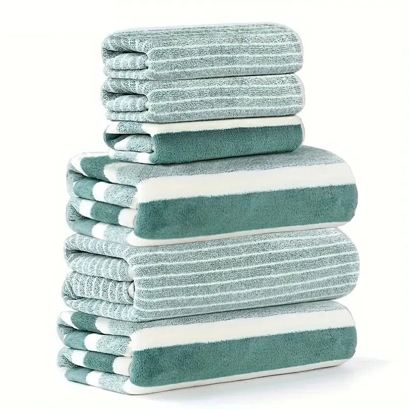 6 Pcs Set of Coral Fleece Material, 3 Bath Towels