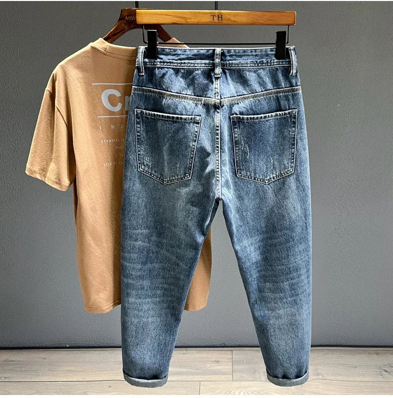 New Frayed Jeans Men Baggy