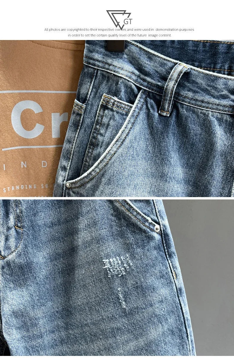 New Frayed Jeans Men Baggy