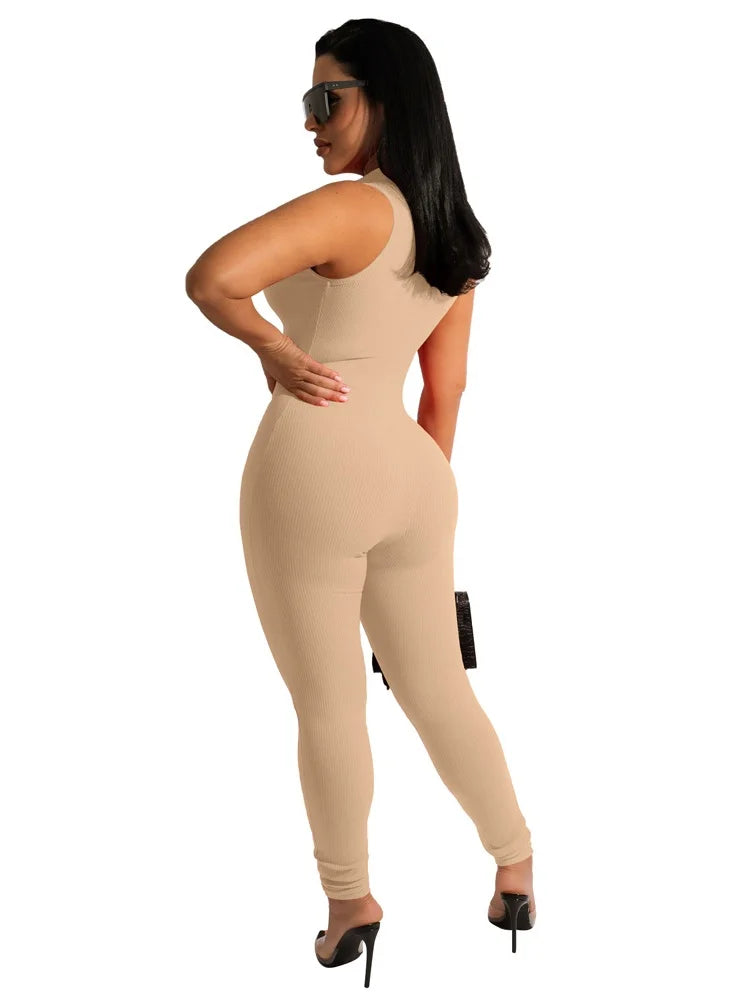 Plus Size Fitness Overalls zippered front