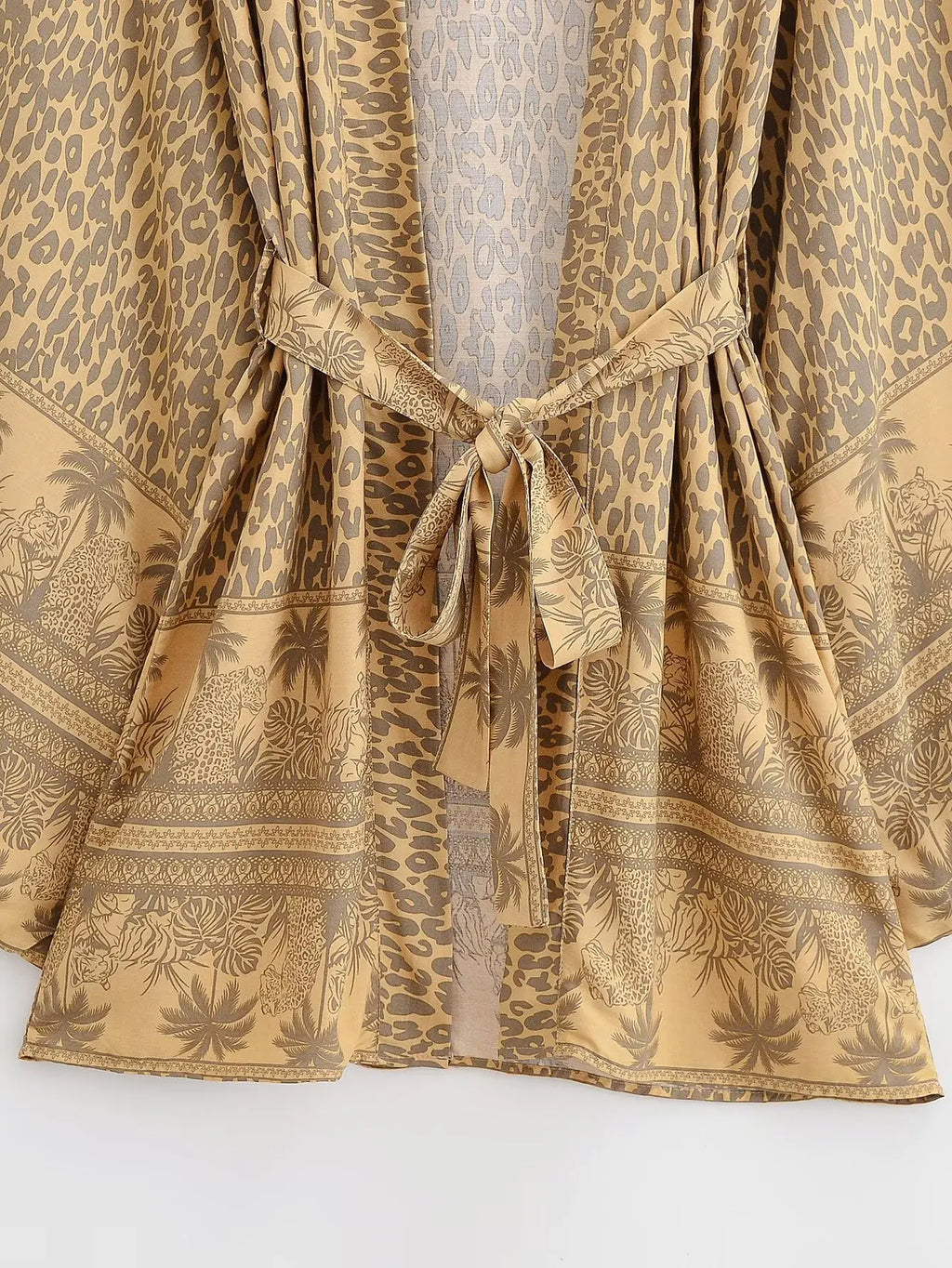 BOHO Women Light Blue Contrast Floral Print Kimono Shirt