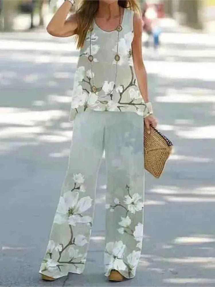 Women's Boho Print Set Casual Sleeveless