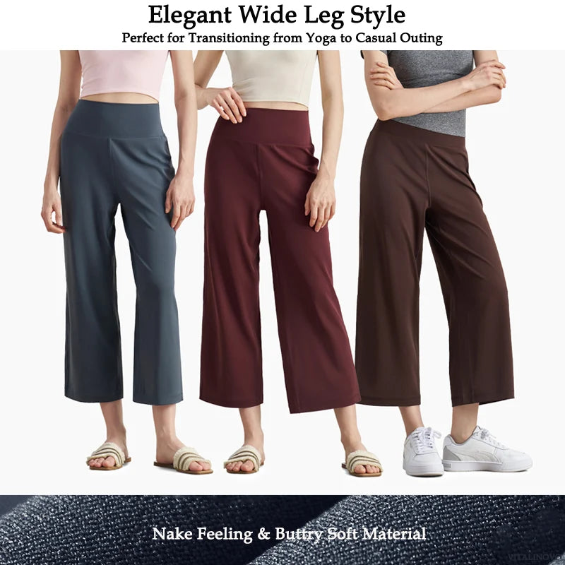 Capri Pants for Women Wide Leg Yoga Cropped Pants Tummy Control