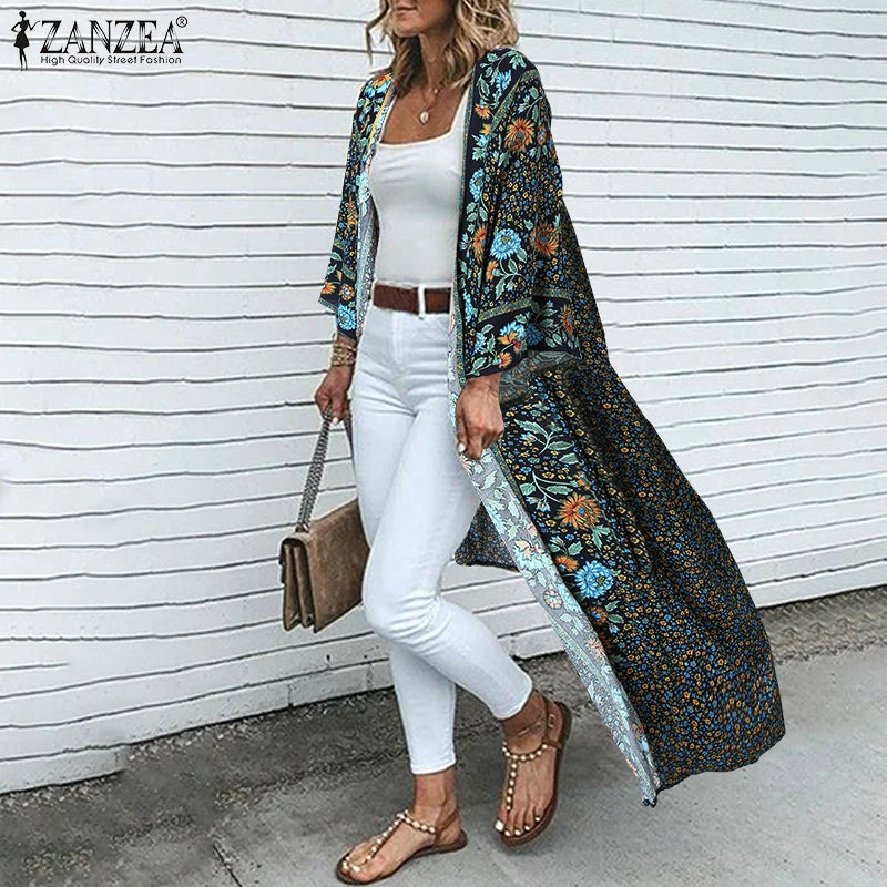 Spring Bohemian Cardigans ZANZEA Floral Printed Shirts Kimono