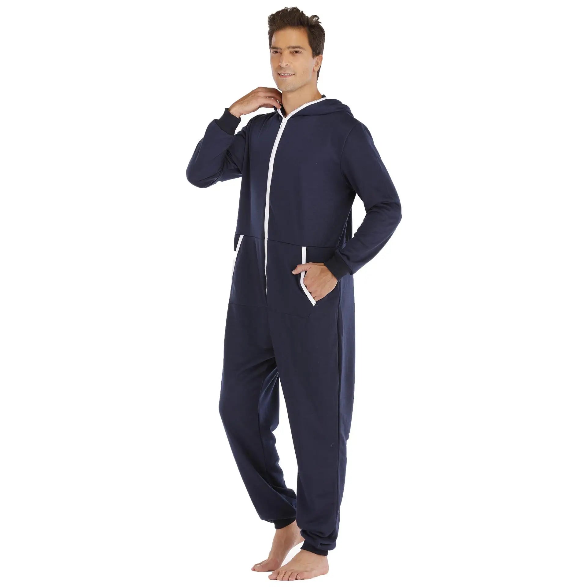 Men's Solid Color One-piece Sweater Loose Hooded Home Wear Pajama's