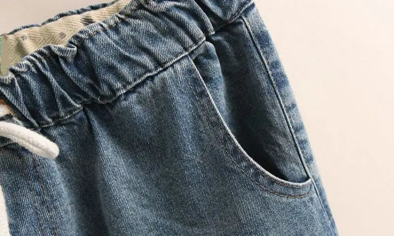 Indie Folk Embroidery Denim Vintage Elastic High Waist