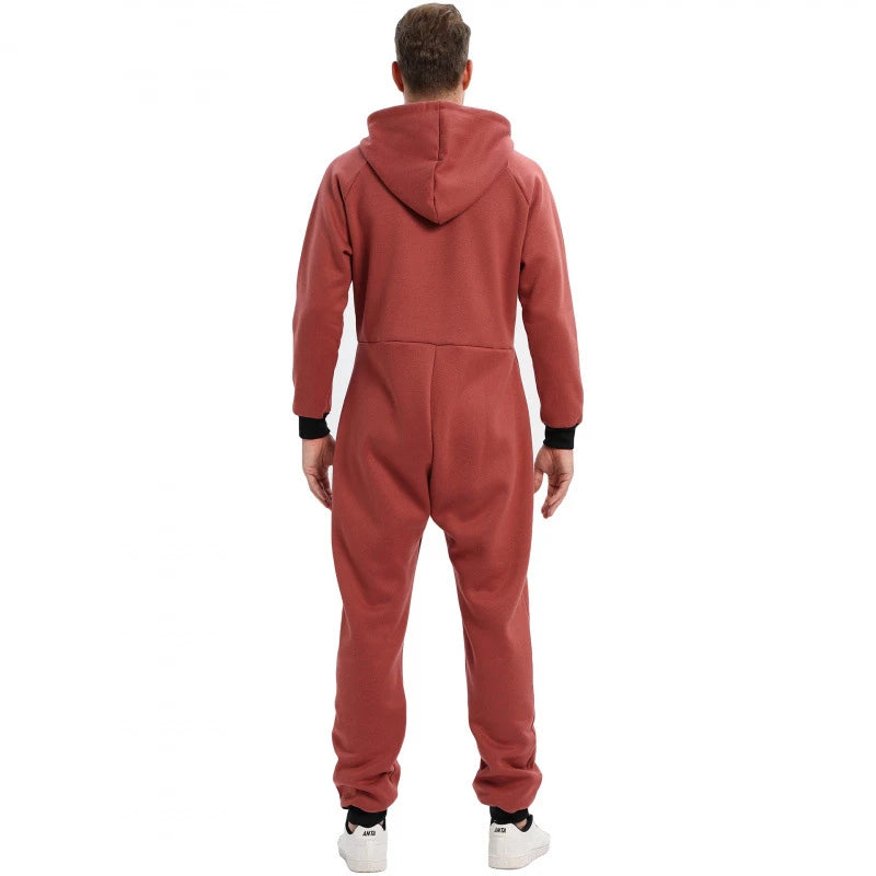 Men's Solid Color One-piece Sweater Loose Hooded Home Wear Pajama's