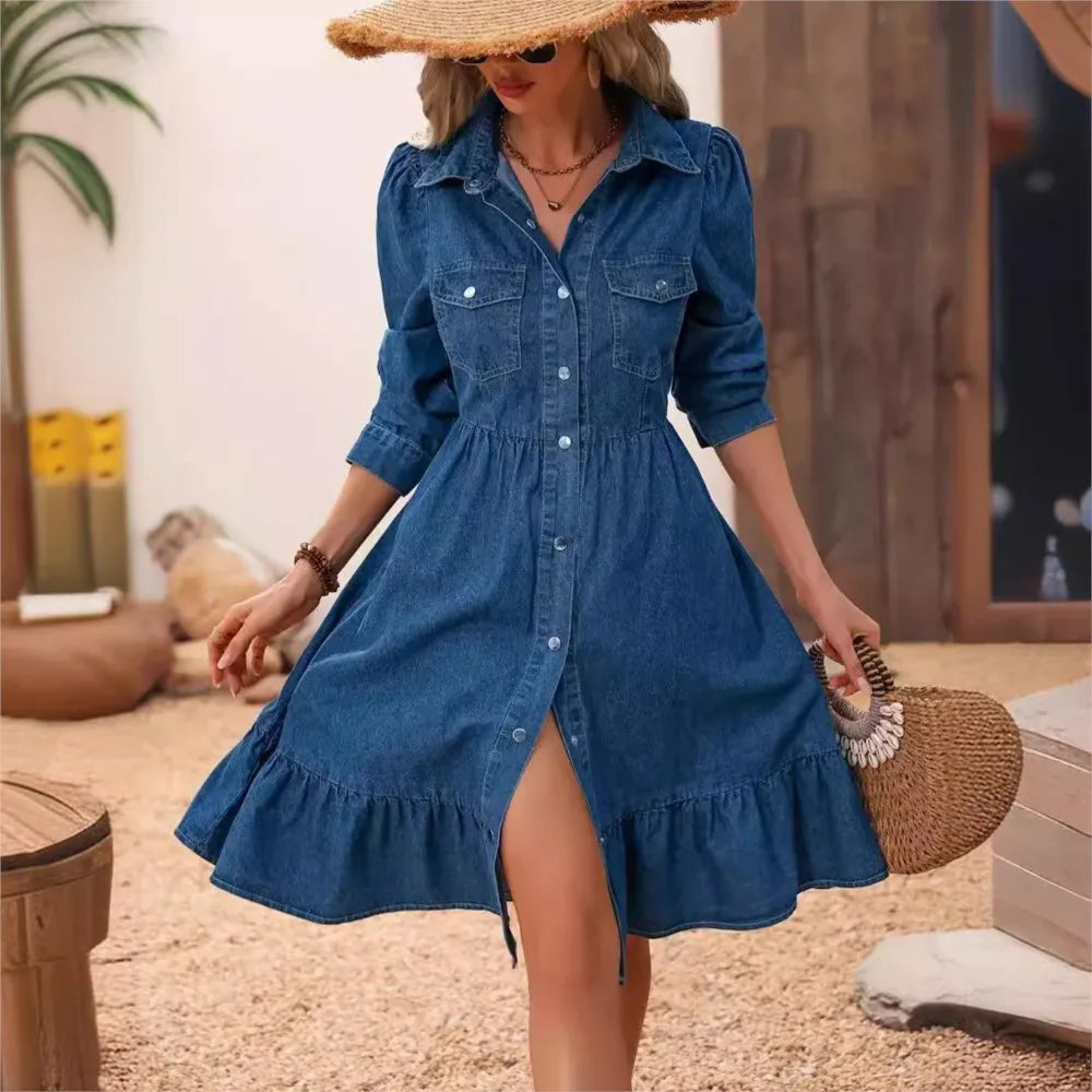 Women's Denim Shirt Short Sleeve Dress