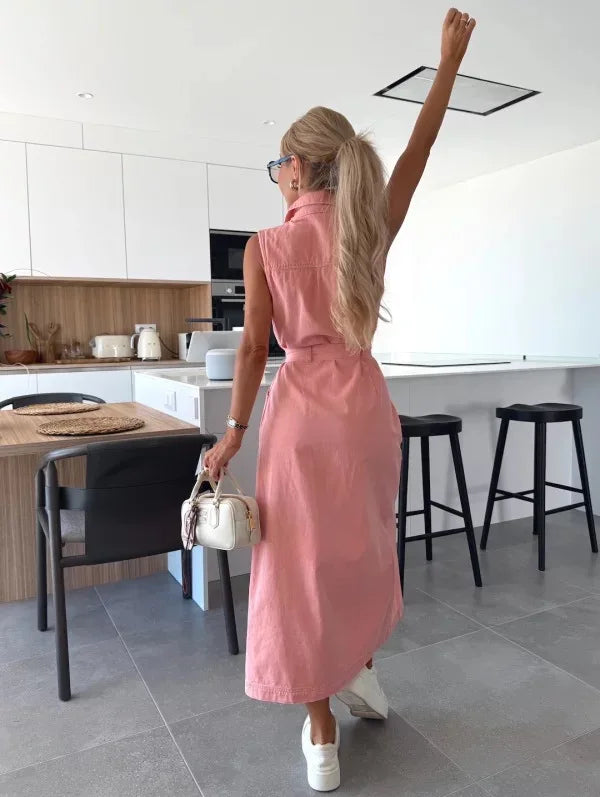 Casual Sleeveless Denim Long Dresses For Women