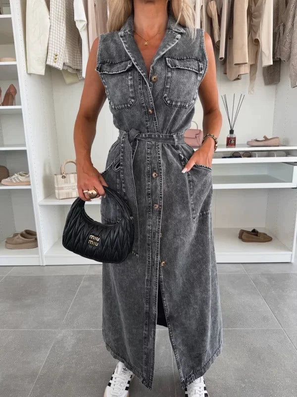 Casual Sleeveless Denim Long Dresses For Women