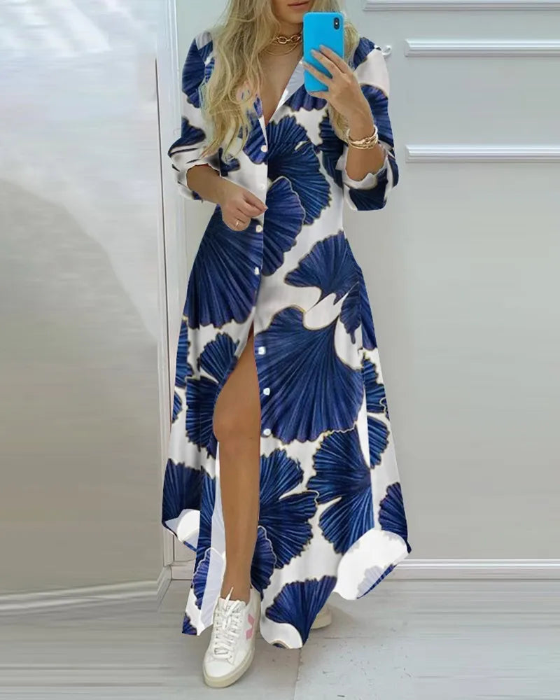 Women Boho Printed Long Shirt Dress