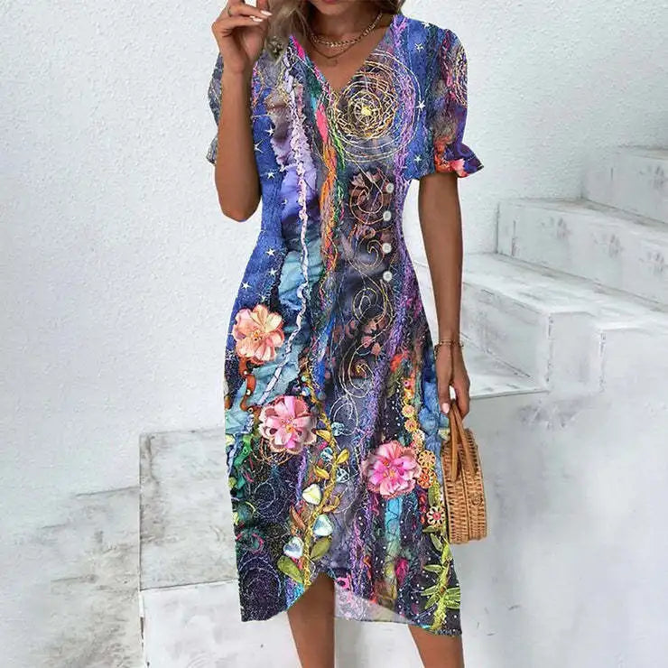 New 2026 Women's Boho Dresses Elegant Floral Print