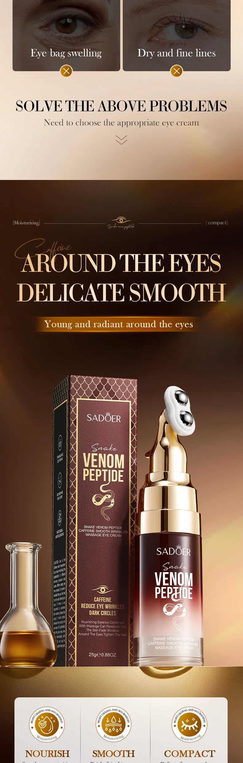 SADOER Snake Venom Peptide Caffeine Anti Wrinkle Massage Eye Cream