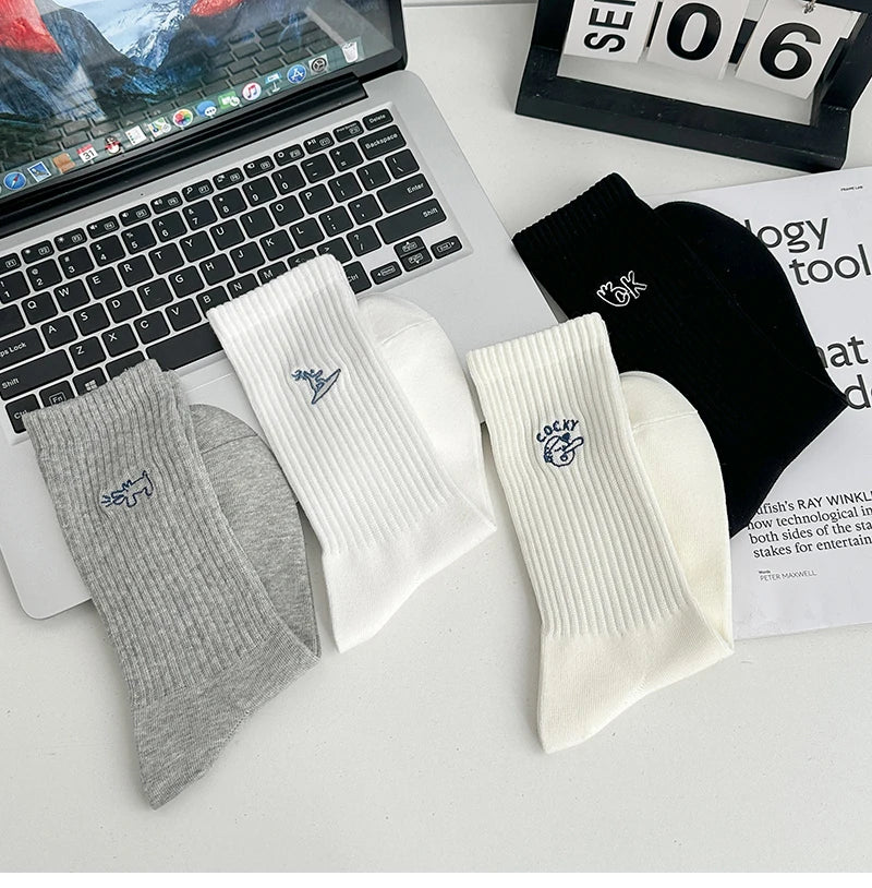 Men's Socks New Embroidery Fashion Solid Color