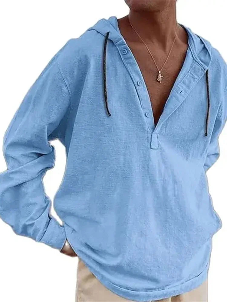 Beach Casual Breathable Cotton Linen Mens Hoodie