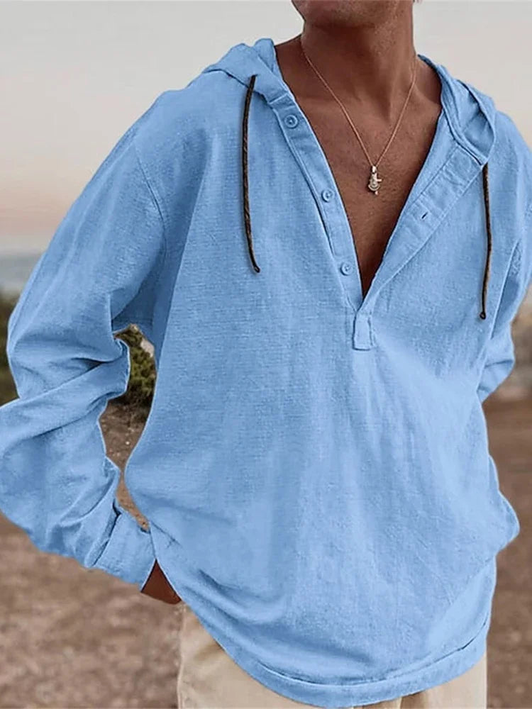 Beach Casual Breathable Cotton Linen Mens Hoodie