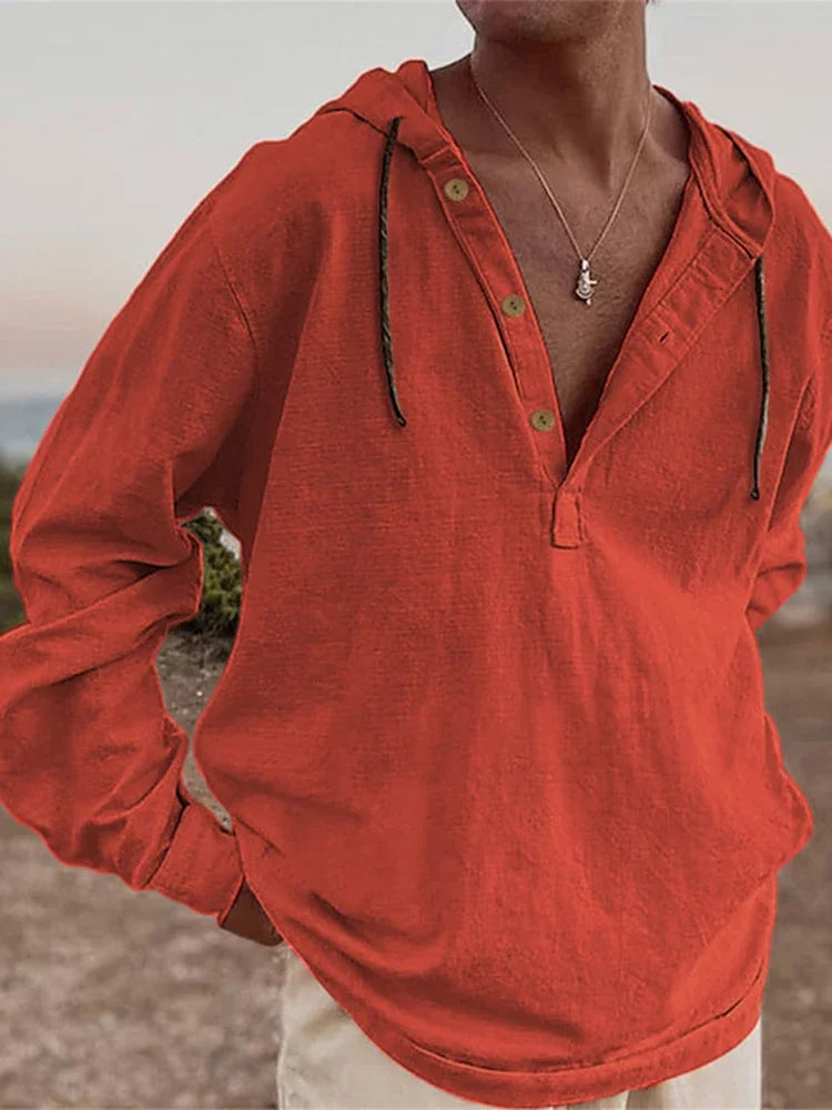 Beach Casual Breathable Cotton Linen Mens Hoodie