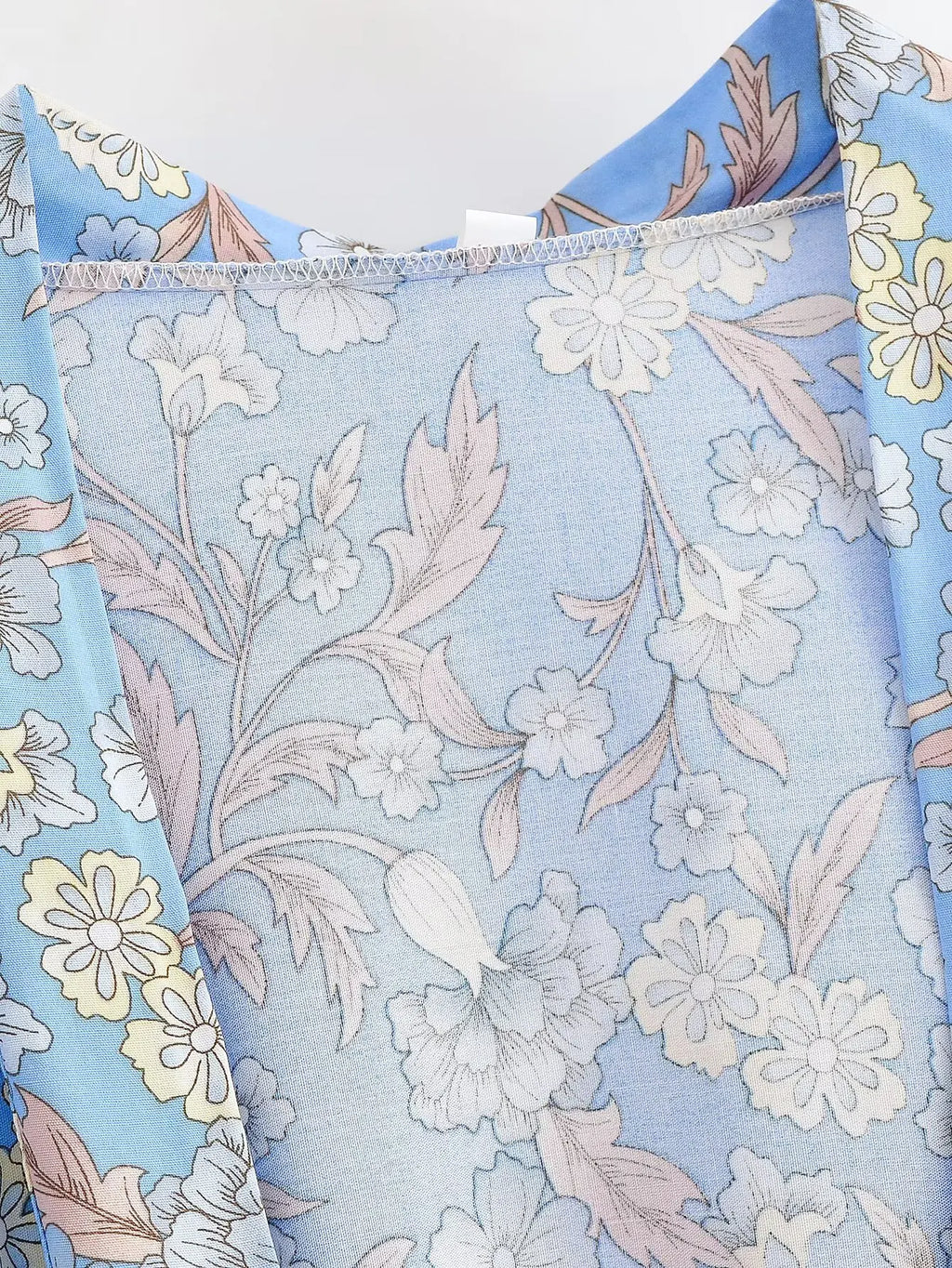 BOHO Women Light Blue Contrast Floral Print Kimono Shirt