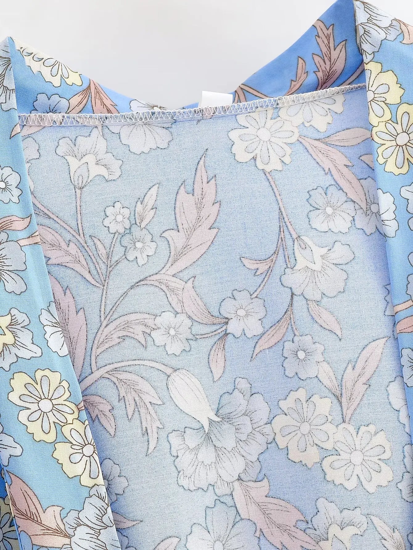 BOHO Women Light Blue Contrast Floral Print Kimono Shirt