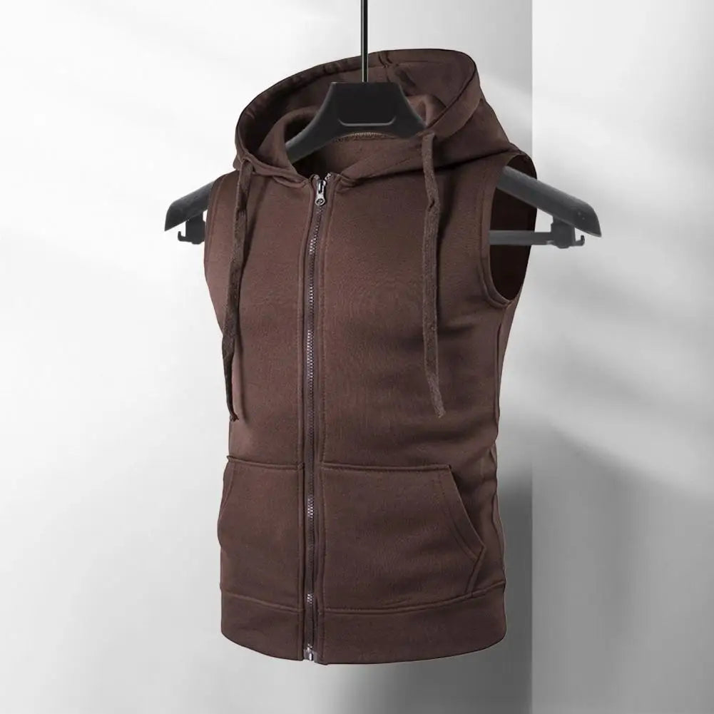 Men Hooded Vest Jacket Sleeveless Zipper