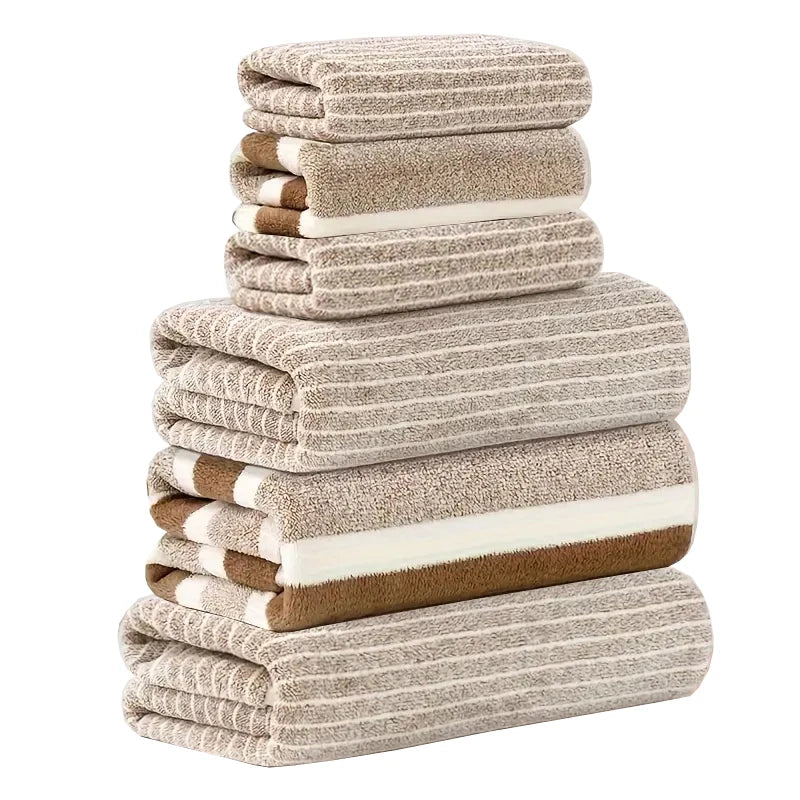 6 Pcs Set of Coral Fleece Material, 3 Bath Towels