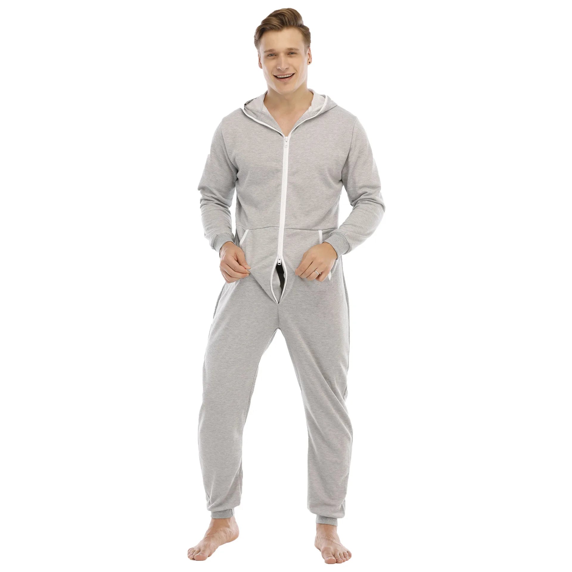 Men's Solid Color One-piece Sweater Loose Hooded Home Wear Pajama's