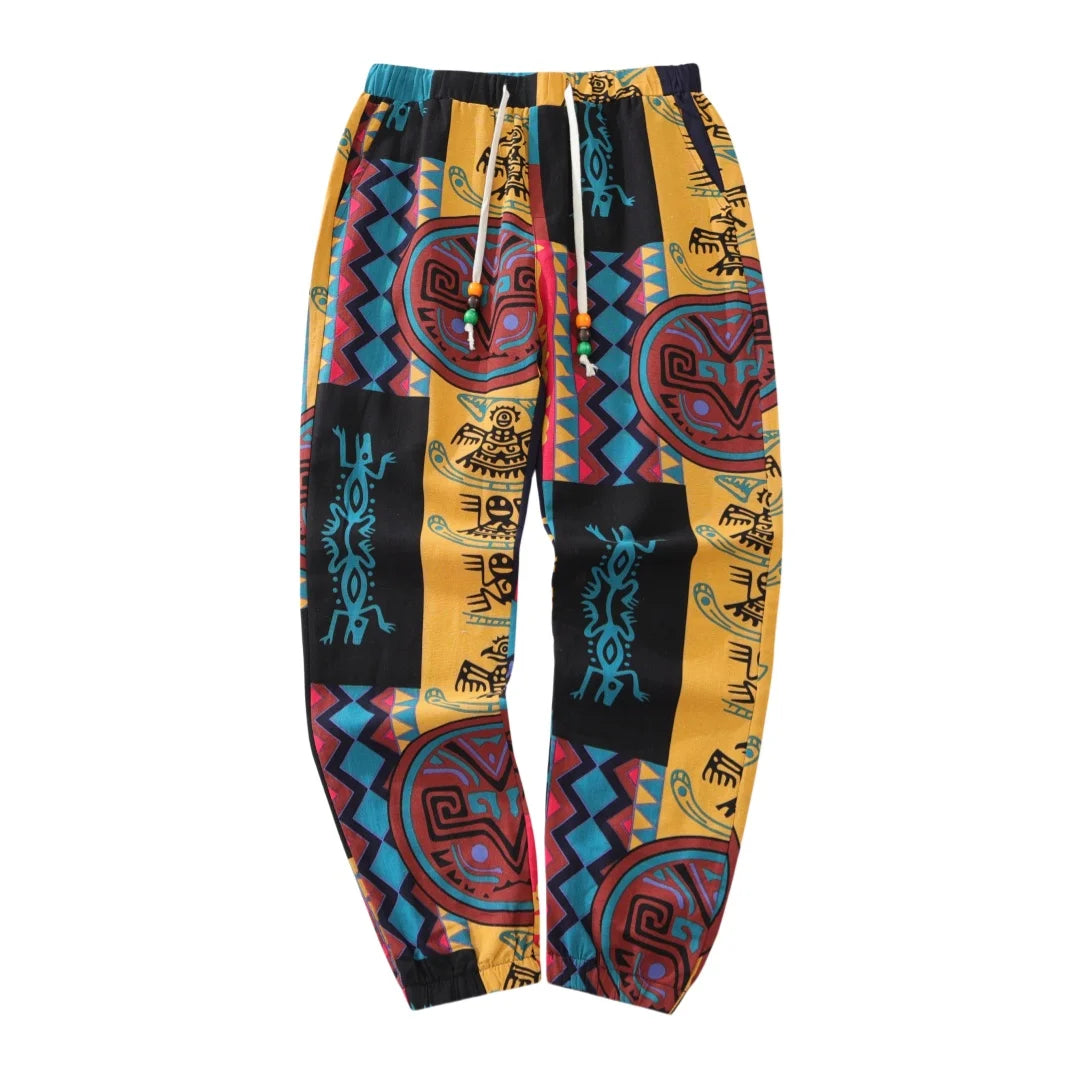 Mens Boho Tribal Print Stretch Linen
