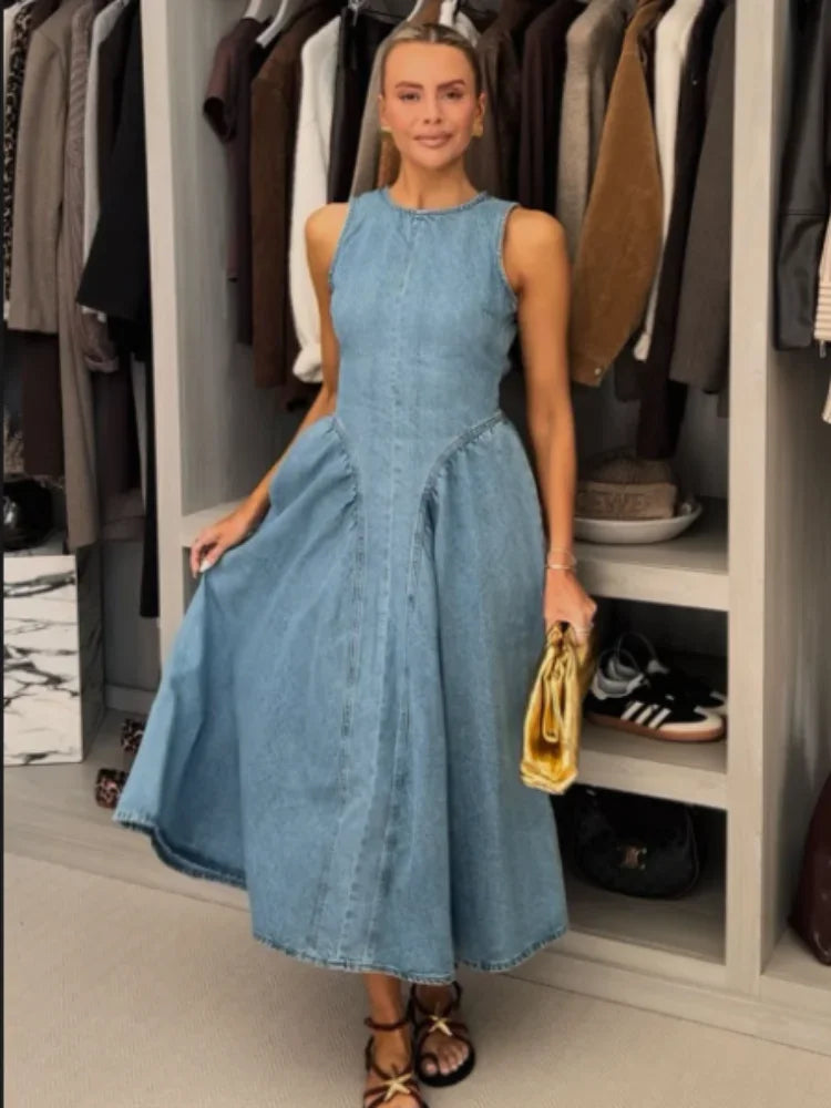 Chic Backless Lace Up Denim Dress