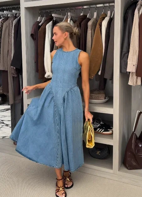 Chic Backless Lace Up Denim Dress