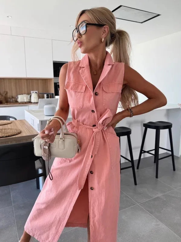 Casual Sleeveless Denim Long Dresses For Women