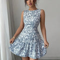 Spring/Summer Boho And French-Style Blue And White Floral Dress