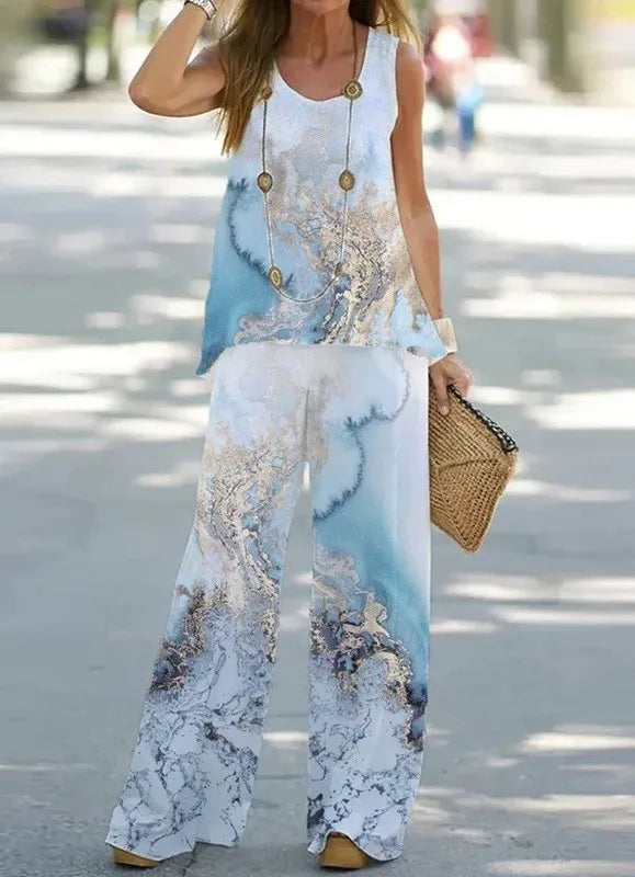 Women's Boho Print Set Casual Sleeveless