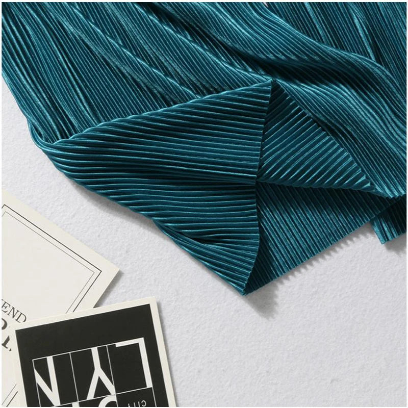 Women Fashion Summer Wide Leg Pants Pleated Ice Silk