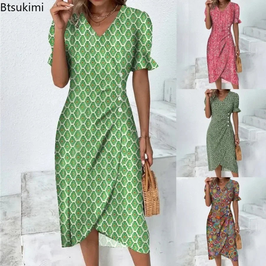 New 2026 Women's Boho Dresses Elegant Floral Print