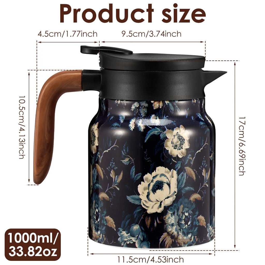 800/1000 ML Vintage Floral Tea Thermos Stainless Steel Tea Kettle