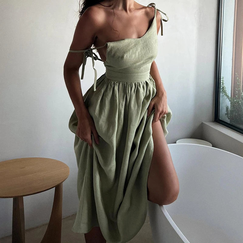 Women Summer Boho Long Dress Sleeveless Backless Spaghetti Strap Maxi Dress