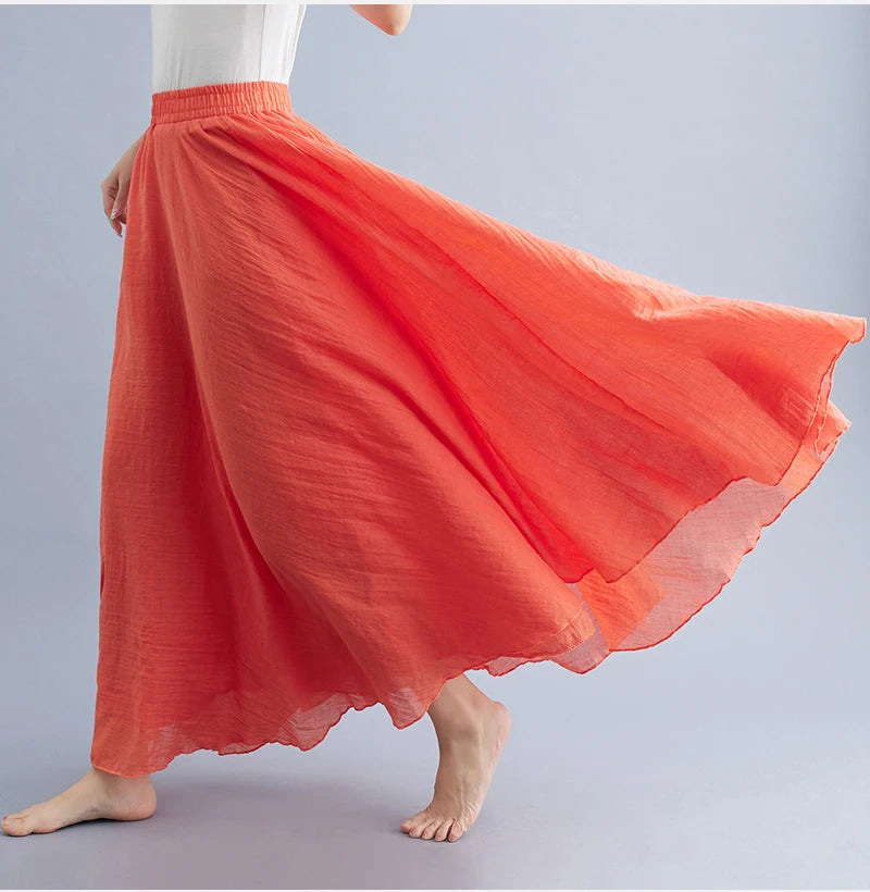Boho Cotton Linen Beach Long Skirt