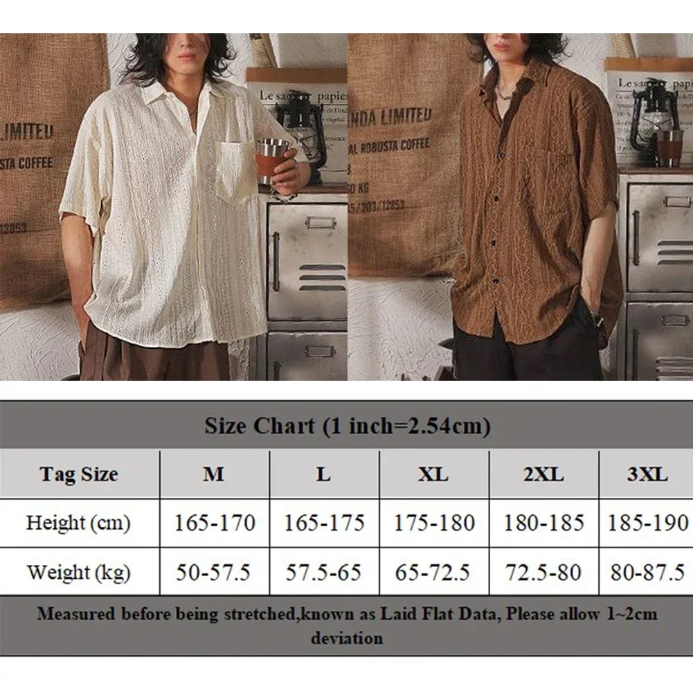 Men Casual Loose Hollow Out Short Sleeve Shirt
