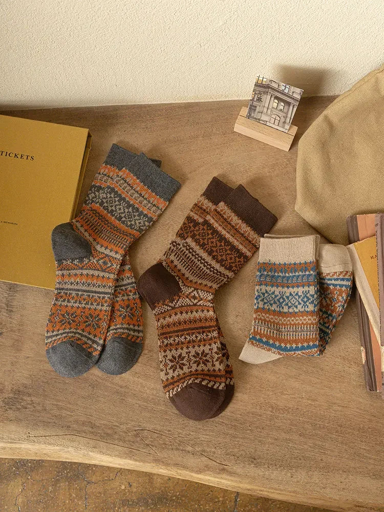 Mens Socks Fashion Retro Geometric Patterns