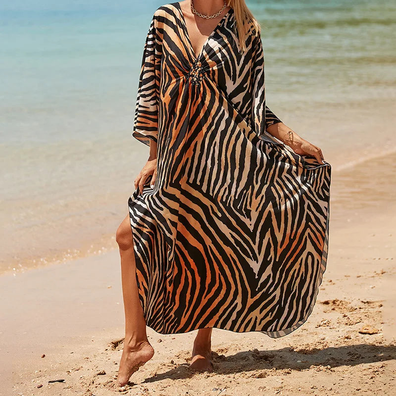 Boho Sexy Women's Dress Spring Summer Fashion Cotton Printed Beach Cover Up