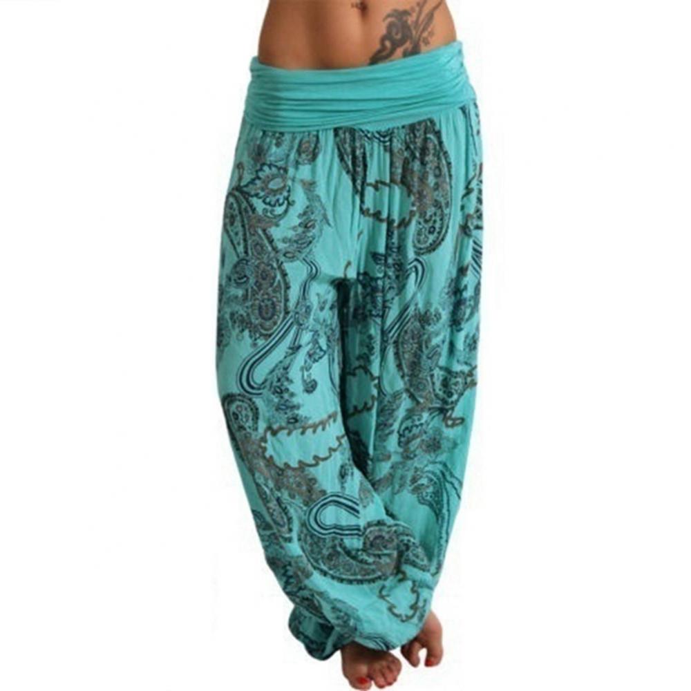 Women Boho Loose Pants Paisley Print High Waist Ankle Tied Harem Pants