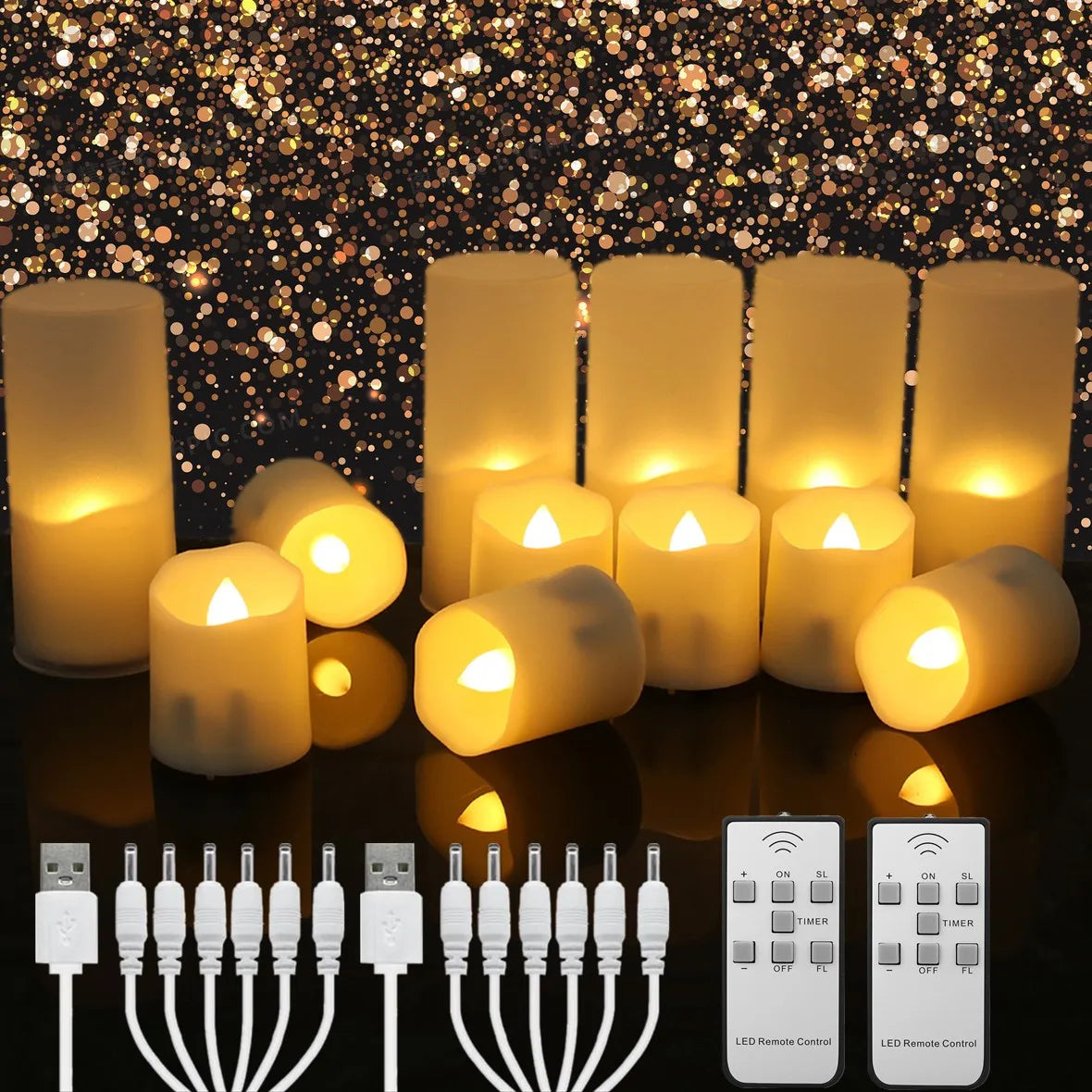 Rechargeable LED Candles By USB Timer Remote Flickering Flames
