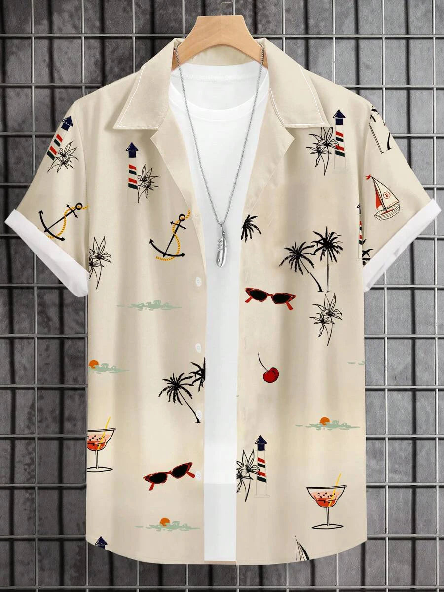 Men's Hawaiian Casual Button Down Short Sleeve Shirt