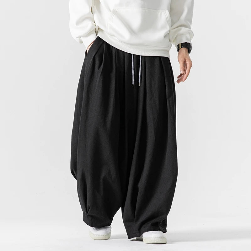 Oversized Men Wide Leg Pants Elastic Waist Joggers Trousers Male