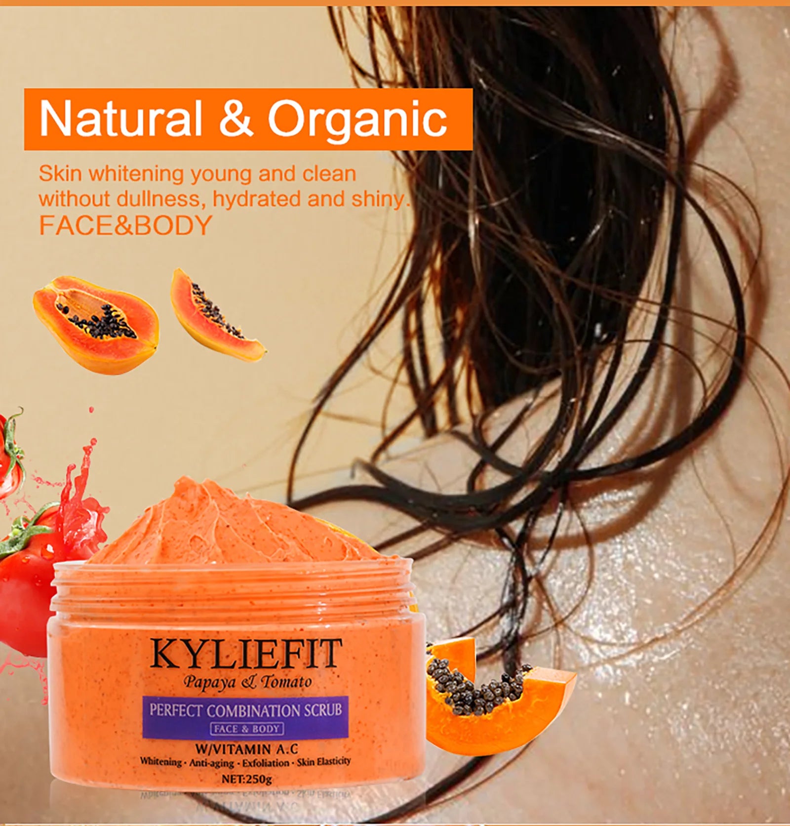 Papaya and Tomato Combination Scrub, Reduces Spots, Whitening and Exfoliating