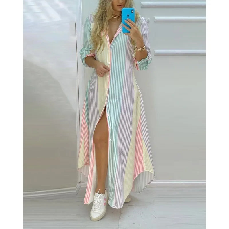 Women Boho Printed Long Shirt Dress
