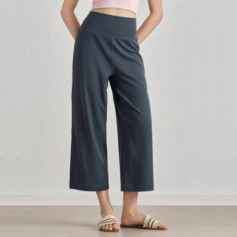 Capri Pants for Women Wide Leg Yoga Cropped Pants Tummy Control