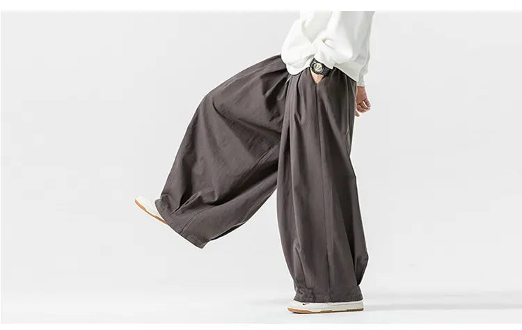 Oversized Men Wide Leg Pants Elastic Waist Joggers Trousers Male