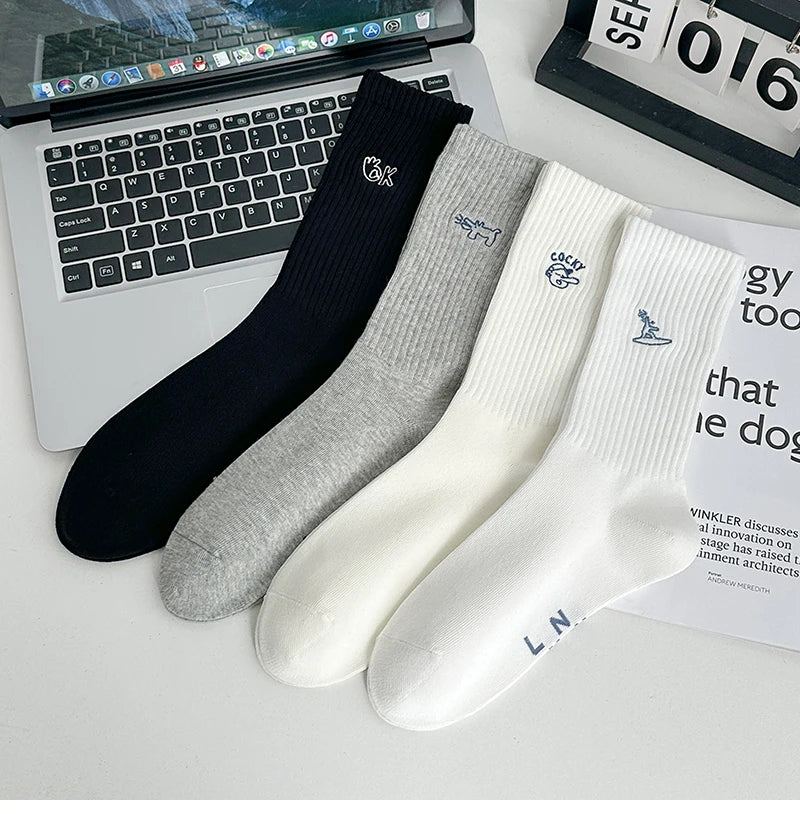 Men's Socks New Embroidery Fashion Solid Color