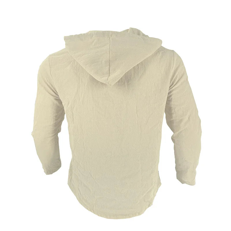 Men's solid color casual shirt, hooded drawstring